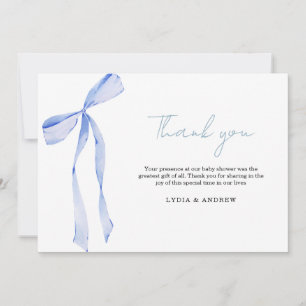 Blue Bow Baby Shower Invitation, Boy Baby Shower Thank You Card