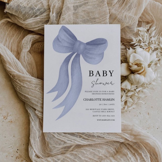Blue Bow Baby Shower Invitation Template (Blue Bow Baby Shower Invitation Template)