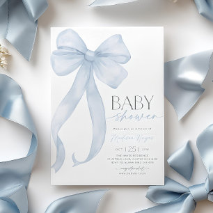 Blue Bow Baby Shower Invitation Template Printable