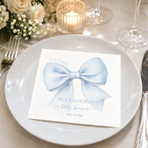 Blue Bow Baby Shower It's a Boy Watercolor