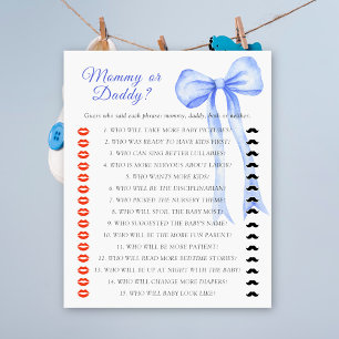 Blue bow baby shower Mummy or daddy game