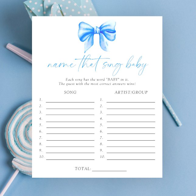 Blue bow baby shower Name that song baby game (Creator Uploaded)