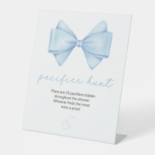 Blue Bow Baby Shower Pacifier Hunt Pedestal Sign