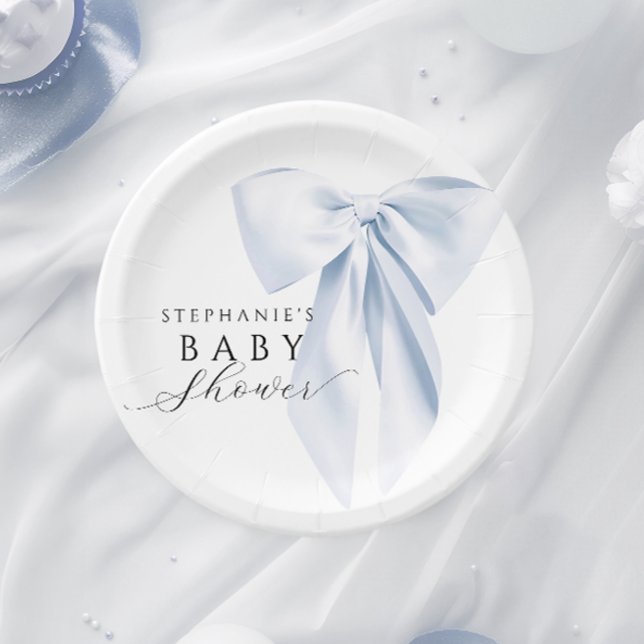 Blue Bow Baby Shower Rounded Paper Plate (Creator Uploaded)