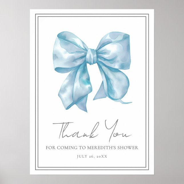 Blue Bow Baby Shower Thank You Sign (Front)