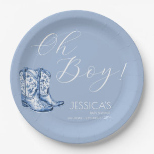 Blue Bow Baby Shower Watercolor Paper Plate