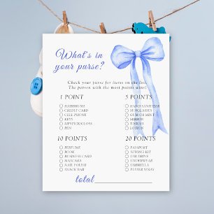Blue bow baby shower - What's in your purse game