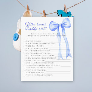 Blue bow baby shower Who knows daddy best game