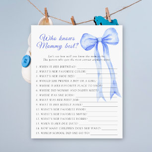 Blue bow baby shower Who knows mummy best game