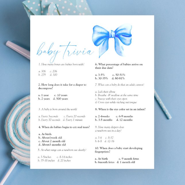 Blue bow - Baby Trivia | Baby Shower Game (Creator Uploaded)