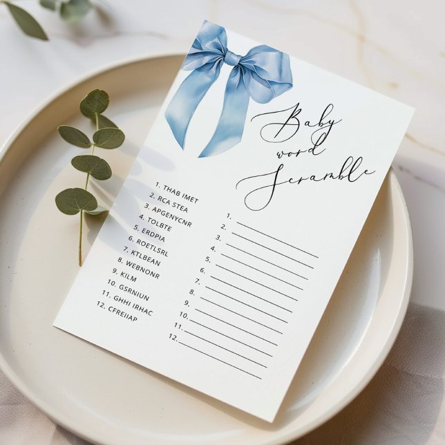 Blue bow Baby word Scramble bbaby shower game (Creator Uploaded)