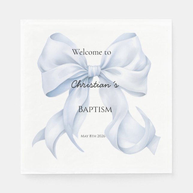 Blue Bow Baptism Napkins (Front)