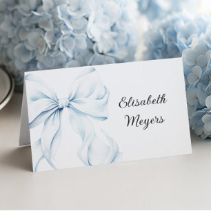 Blue Bow - Baptism Place Cards