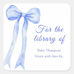 blue bow - bookplate for the library of square sticker