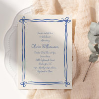 Blue Bow Border Bridal Shower Cornflower