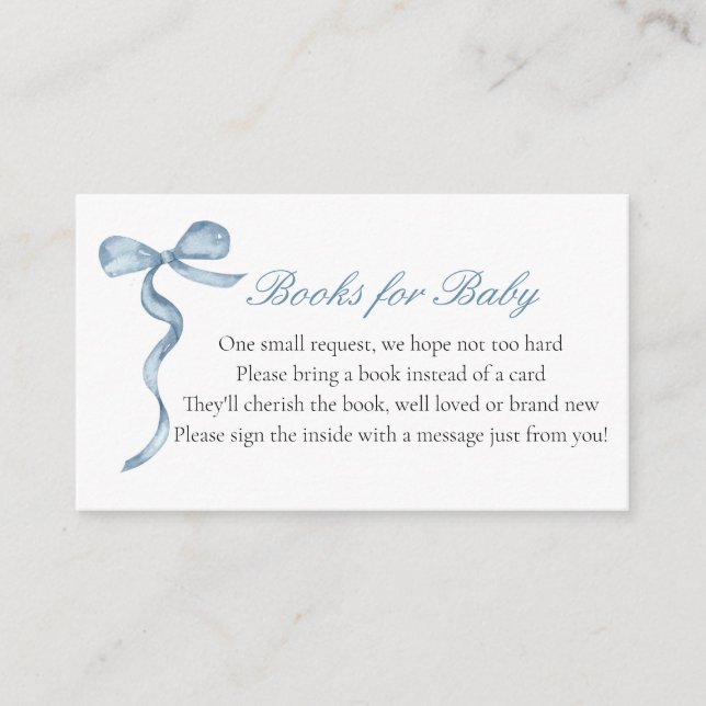 Blue Bow Boy Baby Library Request Enclosure Card (Front)