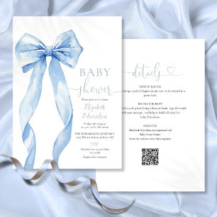 Blue Bow Boy Baby Shower All In One Invitation