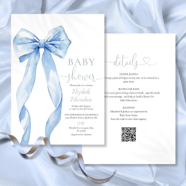 Blue Bow Boy Baby Shower All In One Invitation (Blue Bow Boy Baby Shower All In One Invitation)