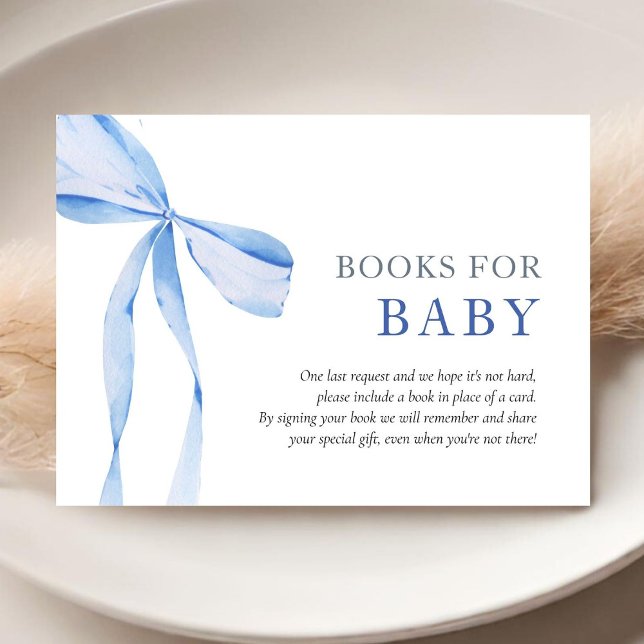 Blue Bow Boy Baby Shower Books for Baby Enclosure Card (Creator Uploaded)