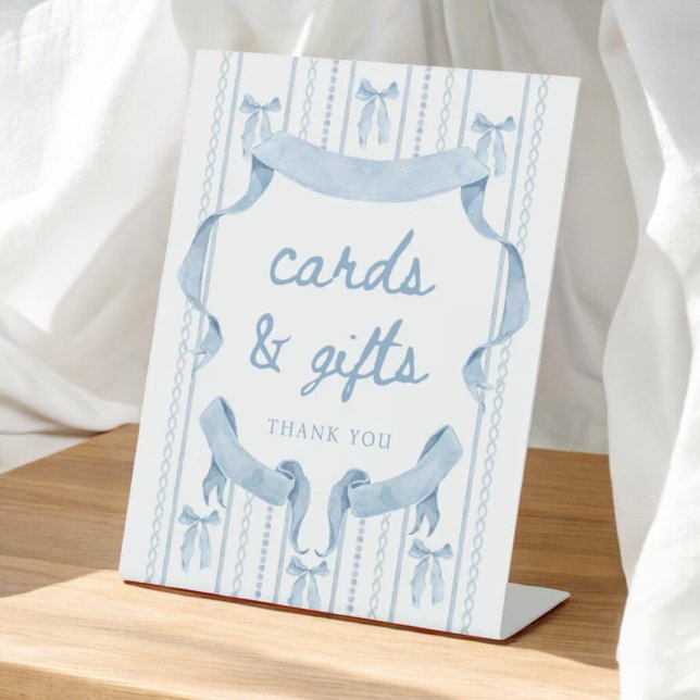 Blue Bow Boy Baby Shower Cards and Gifts Sign (Creator Uploaded)