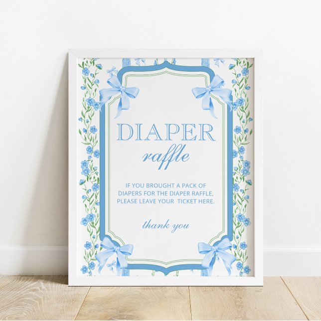 Blue Bow Boy Baby Shower Diaper Raffle  Poster (Creator Uploaded)