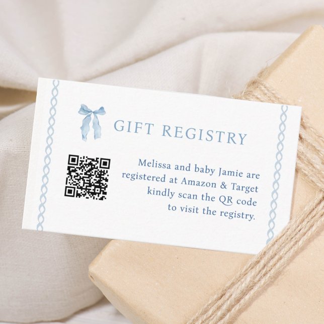 Blue Bow Boy Baby Shower Gift Registry Enclosure Card (Creator Uploaded)