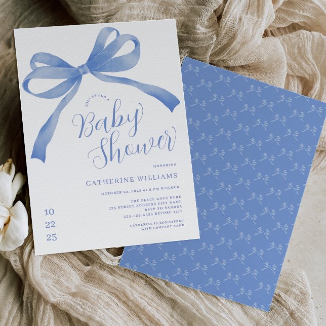 Blue Bow Boy Baby Shower Invitation (Creator Uploaded)