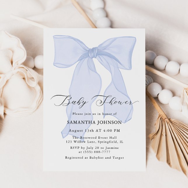 Blue Bow Boy Baby Shower Invitation (Creator Uploaded)