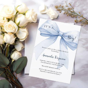 Blue bow boy Baby Shower Invitation
