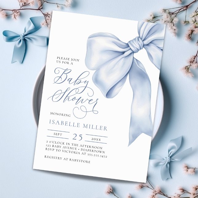 Blue Bow Boy Baby Shower Invitation (Creator Uploaded)