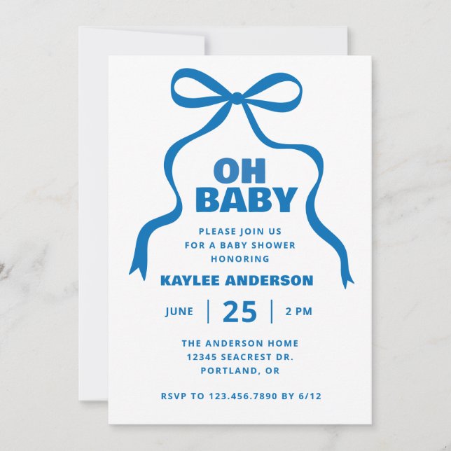 Blue Bow Boy Baby Shower Invitation (Front)
