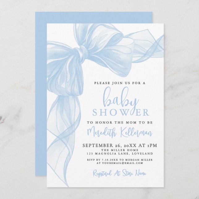 Blue Bow Boy Baby Shower Invitation (Front/Back)