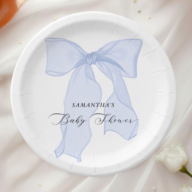 Blue Bow Boy Baby Shower Invitation Paper Plate (Creator Uploaded)