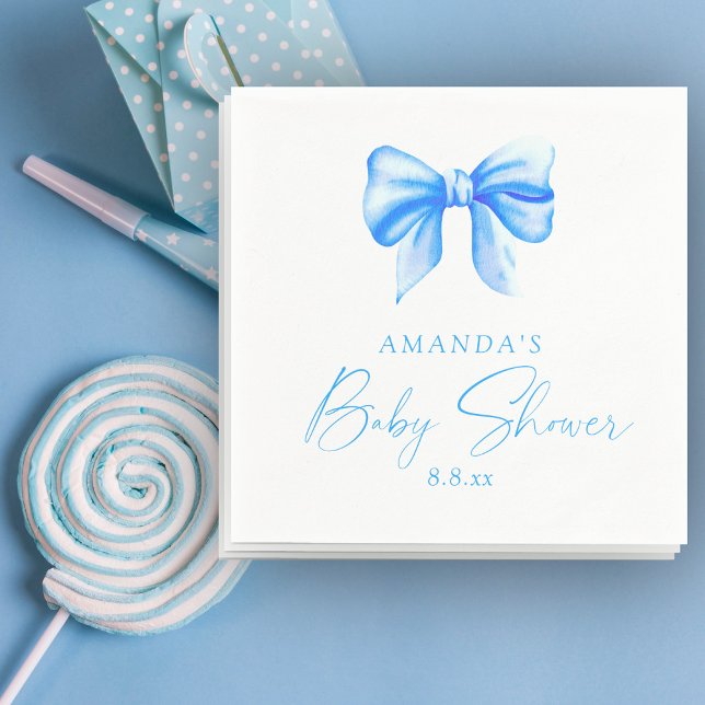 Blue bow Boy Baby shower Napkin (Creator Uploaded)