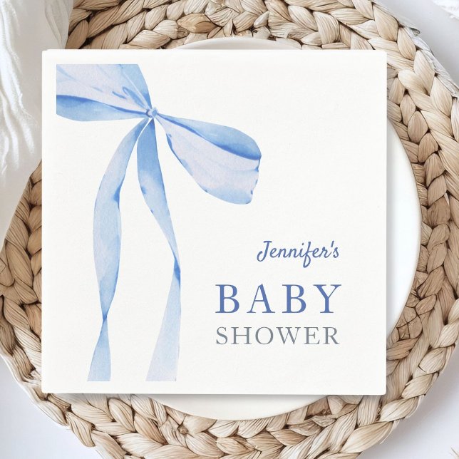 Blue Bow Boy Baby Shower Napkin (Creator Uploaded)