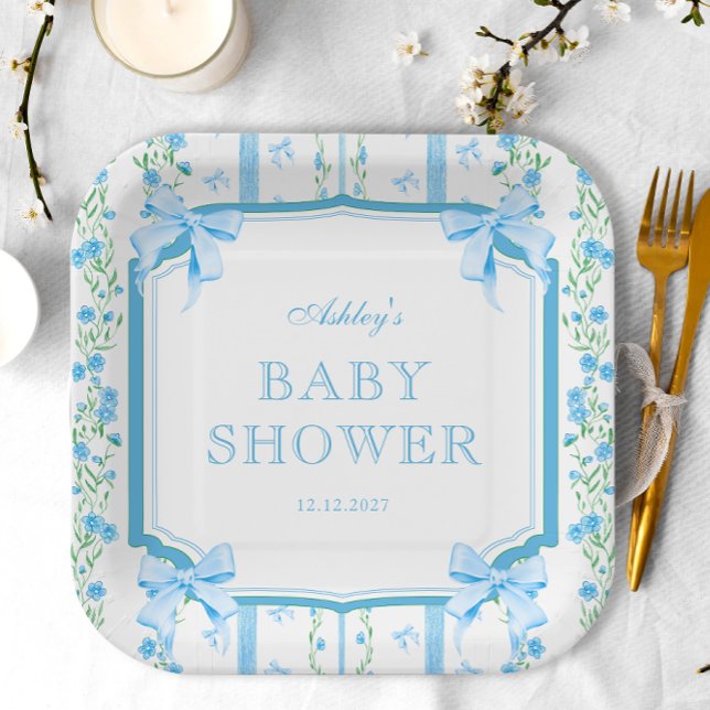Blue Bow Boy Baby Shower Paper Plate (Creator Uploaded)