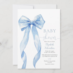Blue Bow Boy Baby Shower Photo QR Code Invitation