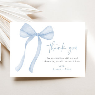 Blue Bow Boy Baby Shower Thank You Card