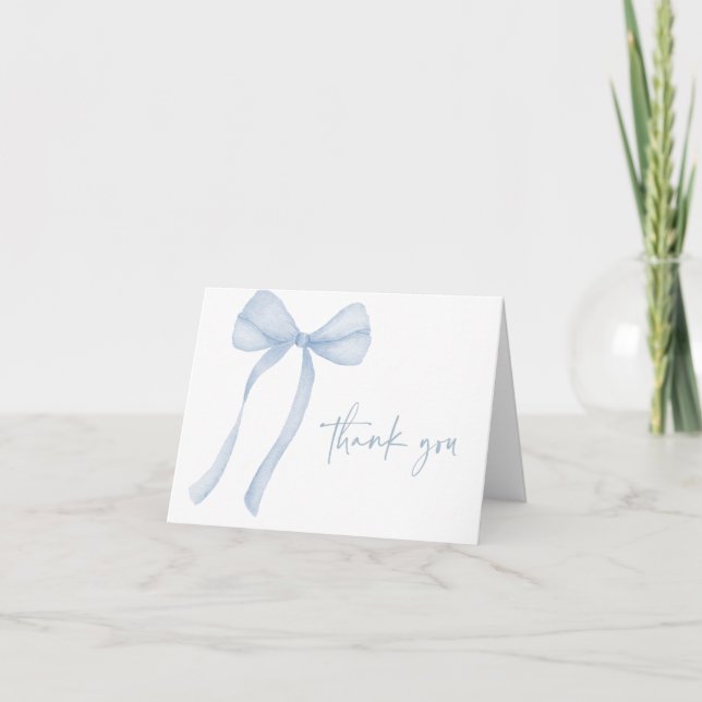 Blue Bow Boy Baby Shower Thank You Card (Front)