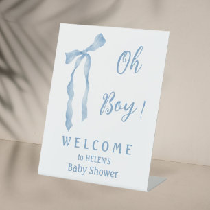 Blue bow boy baby shower welcome sign