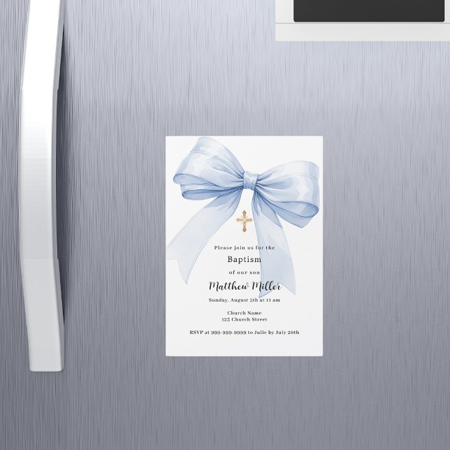 Blue bow boy Baptism Magnetic Invitation (Creator Uploaded)