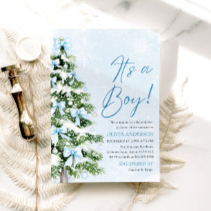 Blue Bow Boy Christmas Tree Oh Baby Baby Shower  Invitation