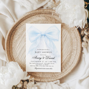 Blue Bow boy Modern Baby Shower Invitation