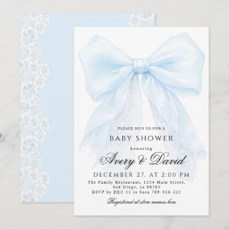 Blue Bow boy Modern Baby Shower  Invitation