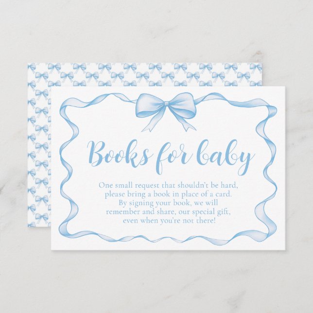 Blue Bow Boy Ribbon Baby Shower Books for Baby  Enclosure Card (Front/Back)