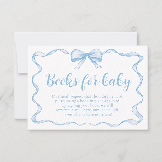 Blue Bow Boy Ribbon Baby Shower Books for Baby  Invitation (Front)