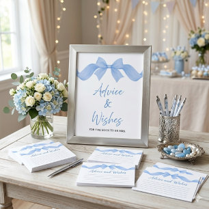 Blue Bow Bridal Shower Advice & Wishes Sign