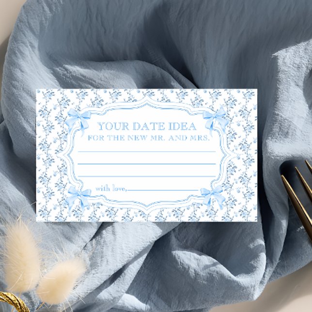 Blue Bow Bridal Shower Date Night Ideas Enclosure Card (Creator Uploaded)