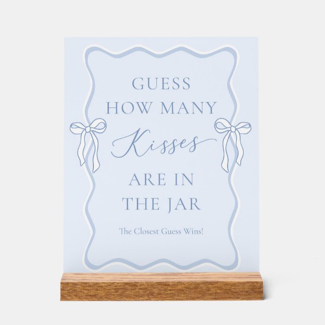 Blue Bow Bridal Shower Guess How Many Kisses Acrylic Sign (Creator Uploaded)