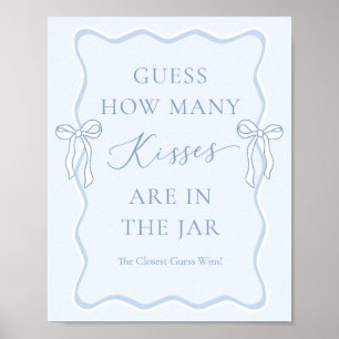 Blue Bow Bridal Shower Guess How Many Kisses Poster